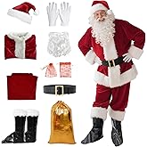 Santa Claus Costume for Men 10PCS Santa Costume Adult Men, Deluxe Santa Suit for Christmas Parties