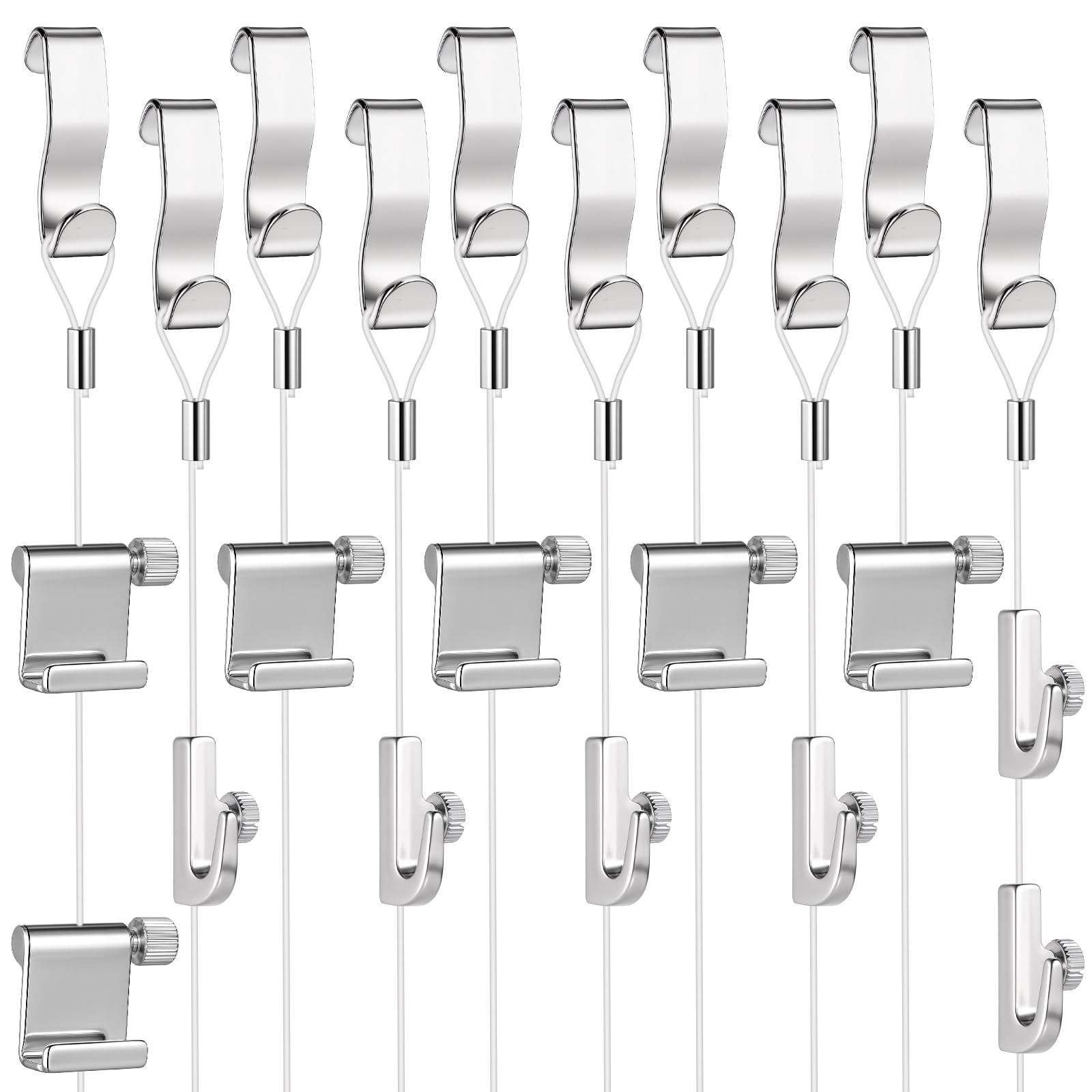 Photo 1 of 10 Pcs Picture Rail Hanging System Kit Picture Rail Hooks and Wire Adjustable Pictures Hangers with Invisible Nylon Cord, Molding Hangers for Exhibition, Art Gallery, Home