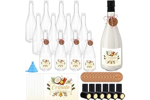 Baderke 12 Pack 750 ml Christmas Plastic Coquito Bottles 25 oz Christmas Empty Wine Champagne Bottles with Lids Heat Shrink Caps Stickers Labels for Homemade Coquito Drinks Xmas Party (Black)