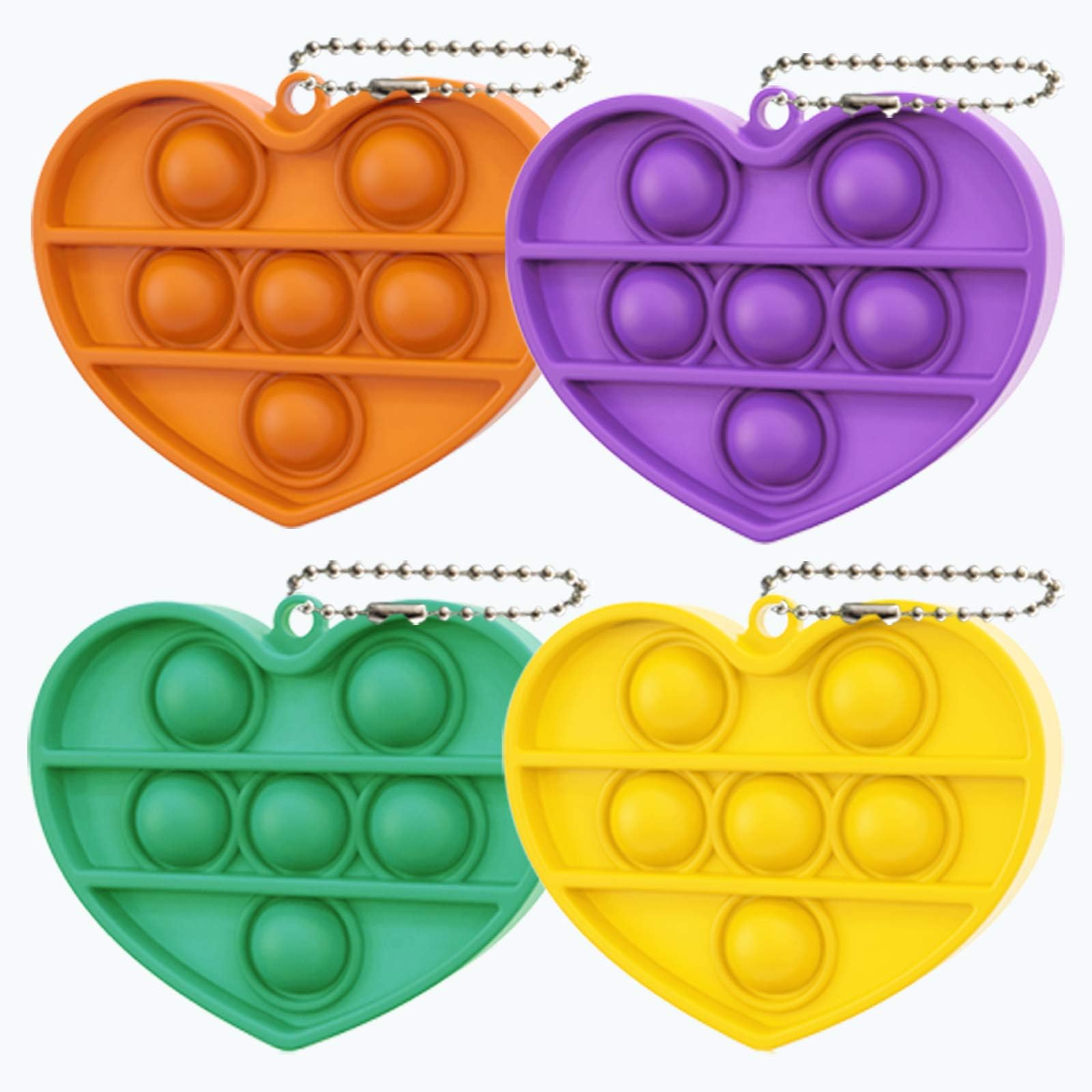 4 Pcs Pop Bubble Fidget Toy, Mini Push Pop with Key Chain, Bubble Wrap Sensory Silicone Toy, Autism Special Needs Stress Reliever Tactile Logic Game for Kids, Family, and Friends (Square)