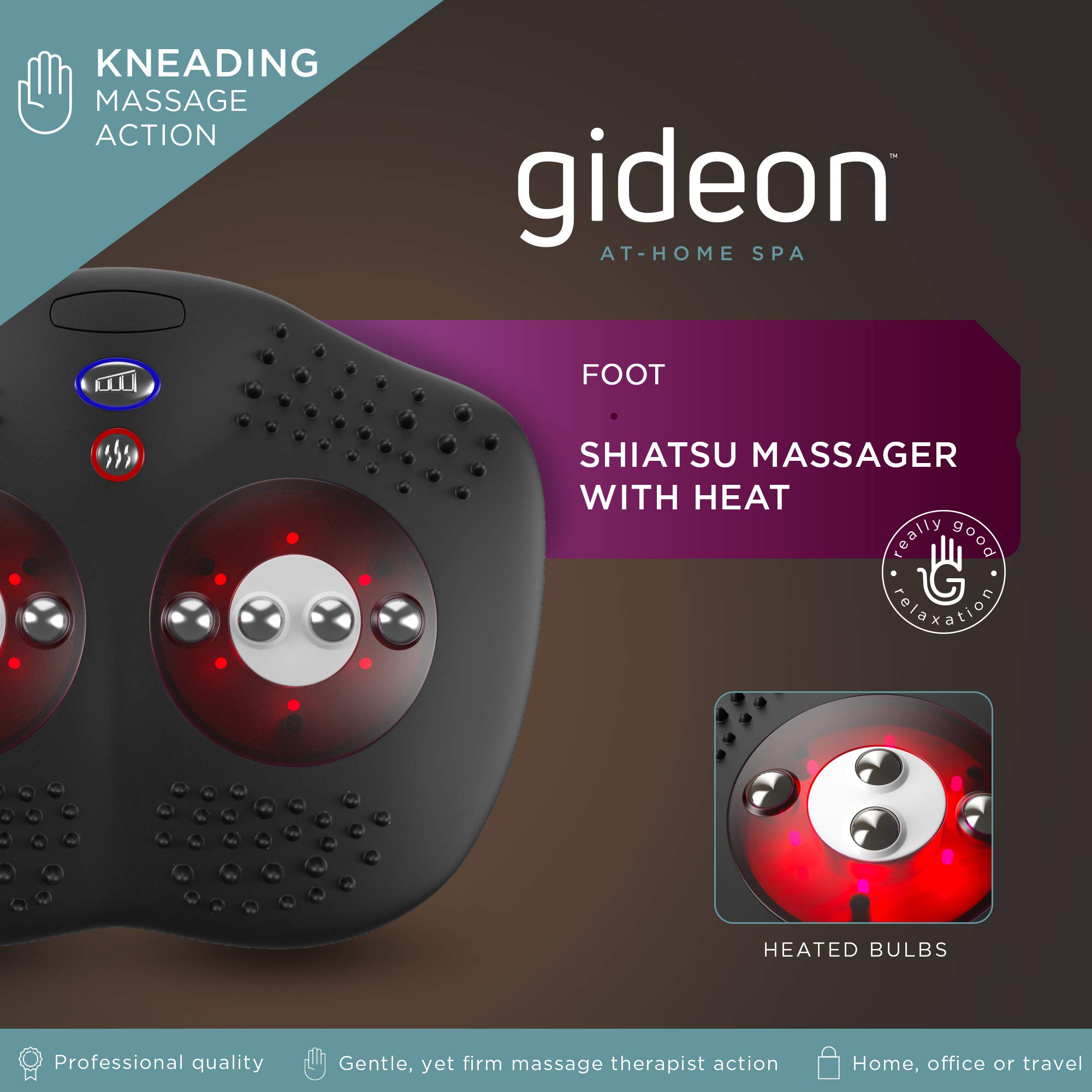 Gideon Shiatsu Foot Massager with Infrared Heat 8 Shiatsu Nodes with Special Reflexology Acupuncture Points for Heals and Toes - Helps Soothe and Relax Tired and Achy Feet