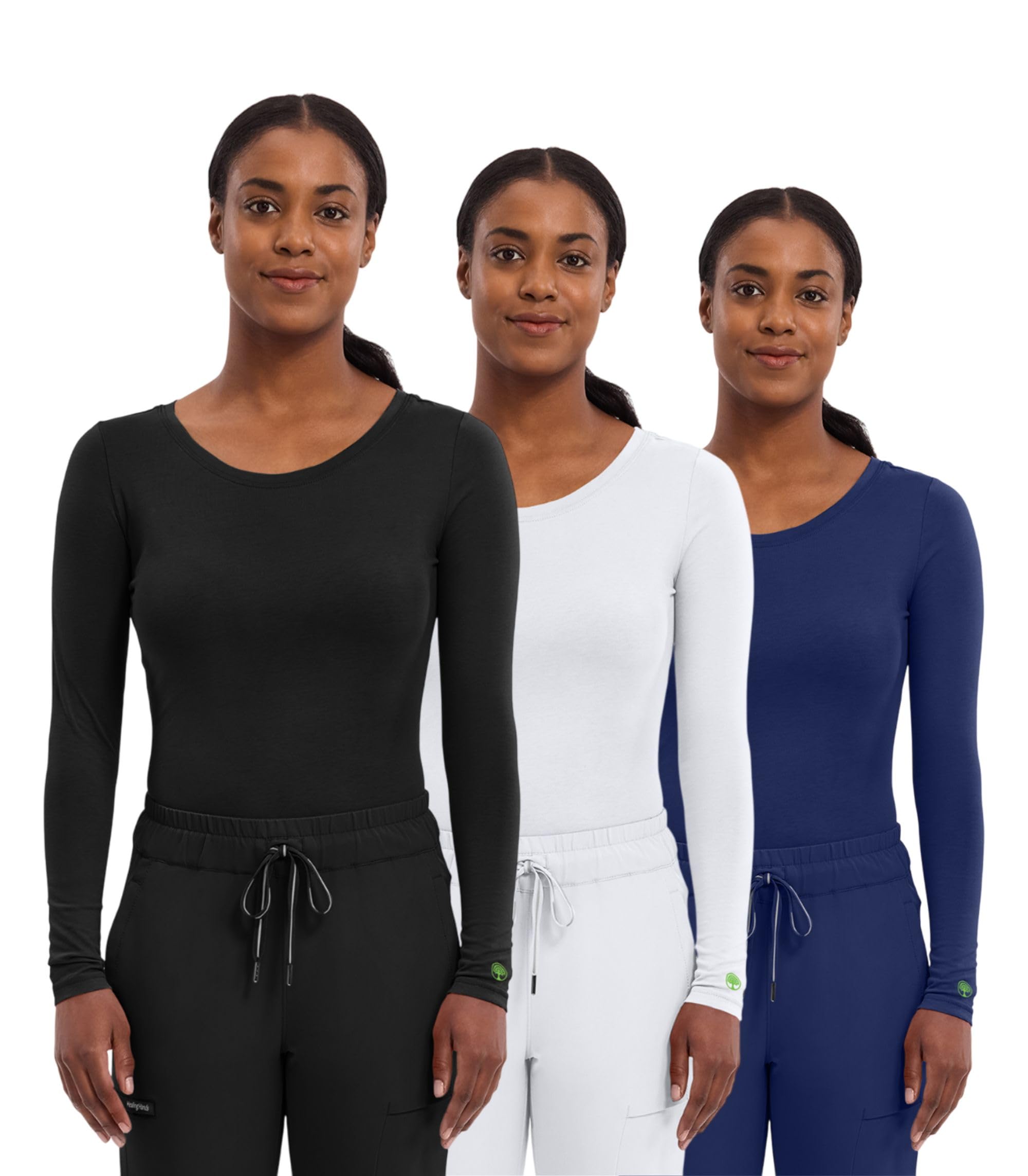 Healing Hands Women's Underscrub Soft Knit Melissa Longsleeve Scrub Tee with Breathable Fabric Pack of 3-5047, Black/White/Navy, 4XL Image