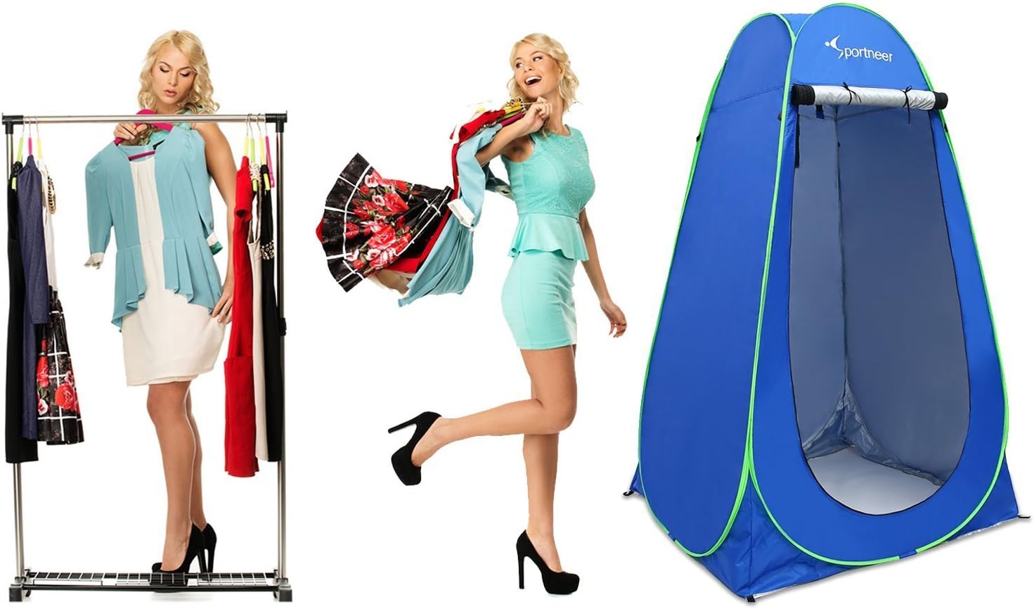 Sportneer Pop Up Camping Shower Tent, Portable Dressing Changing Room Privacy Shelter Tents for Outdoor Camping Beach Toilet and Indoor Photo Shoot with Carrying Bag, 6.25 ft Tall (Blue): Sports & Outdoors