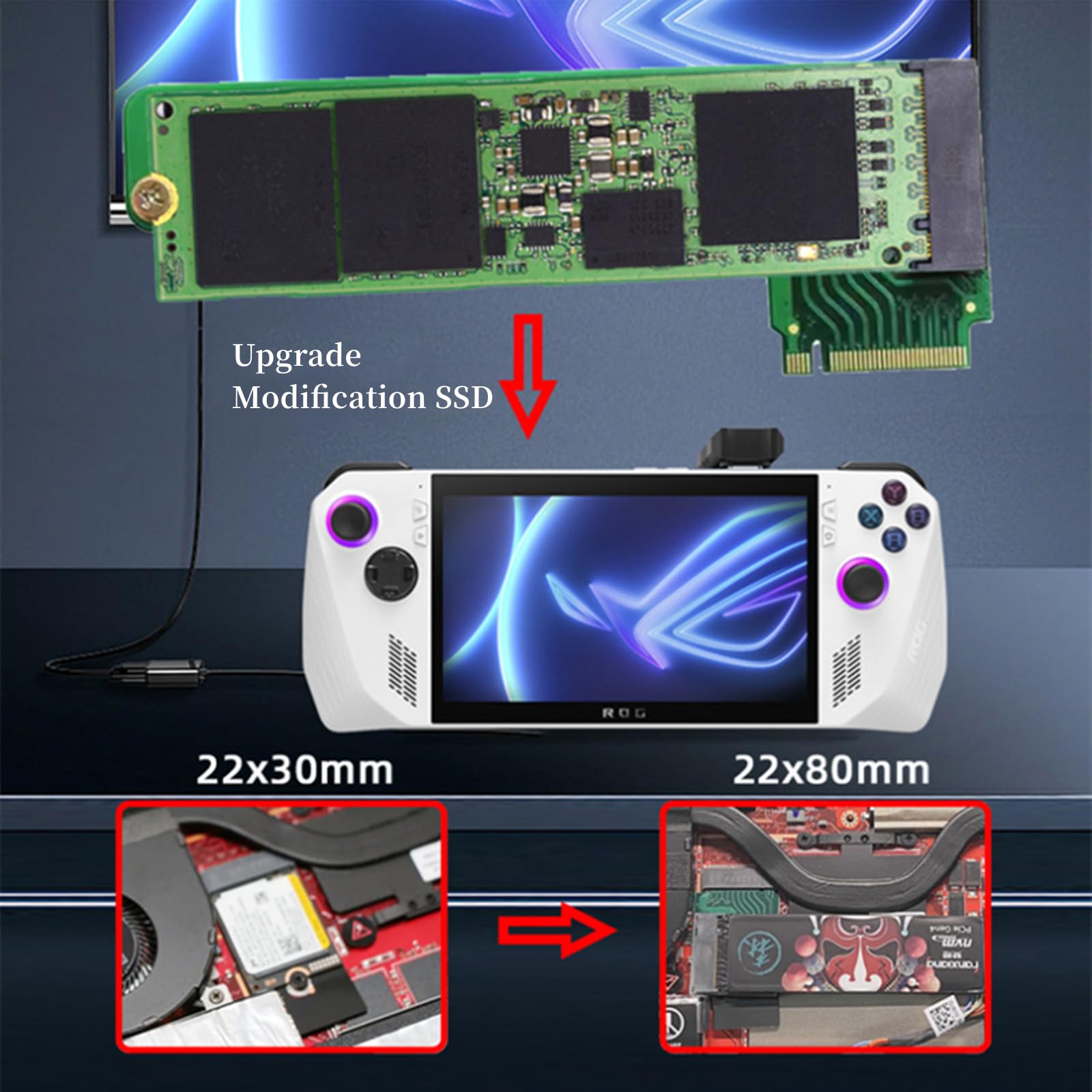 Suckoo for Rog Ally Handheld Conversion 2230 to 2280 SSD Expansion Board NVME M-Key 5Pin M.2 PCIE 4.0 Adapter Upgrade Converter 90 Degree Green