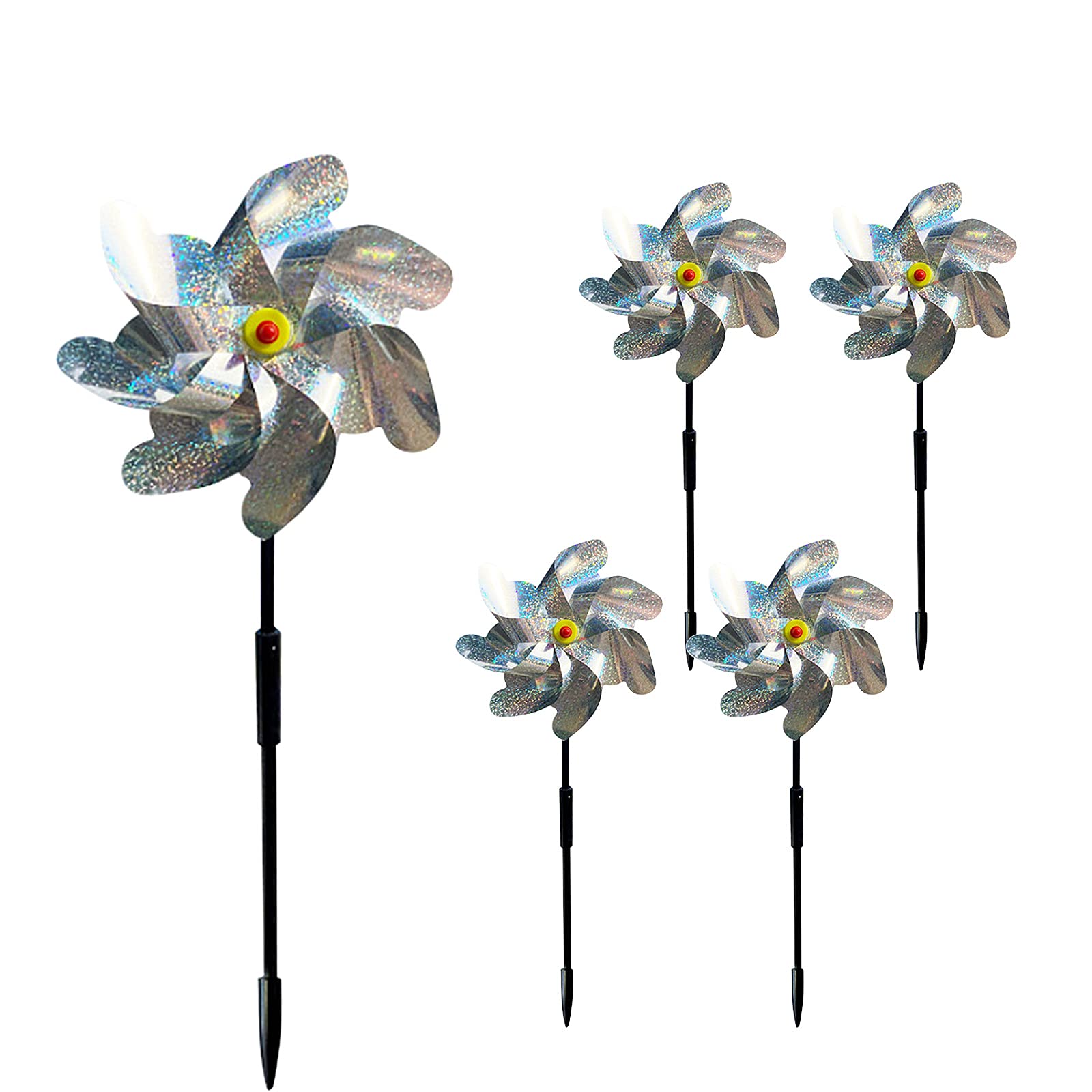 Kslogin 5 Pcs Reflective Bird Repellent Windmill, 7 Leaves Bird Deterrent Repellent Pinwheels, Bird Scare Devices Scare Off Birds and Pests for Garden Decor to Protect Garden, Orchard, Yard