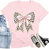 CQF Bow Shirts for Women Cute Pink Bowknot Ribbon Print Tee Tops Bow Girly Aesthetic T-Shirts