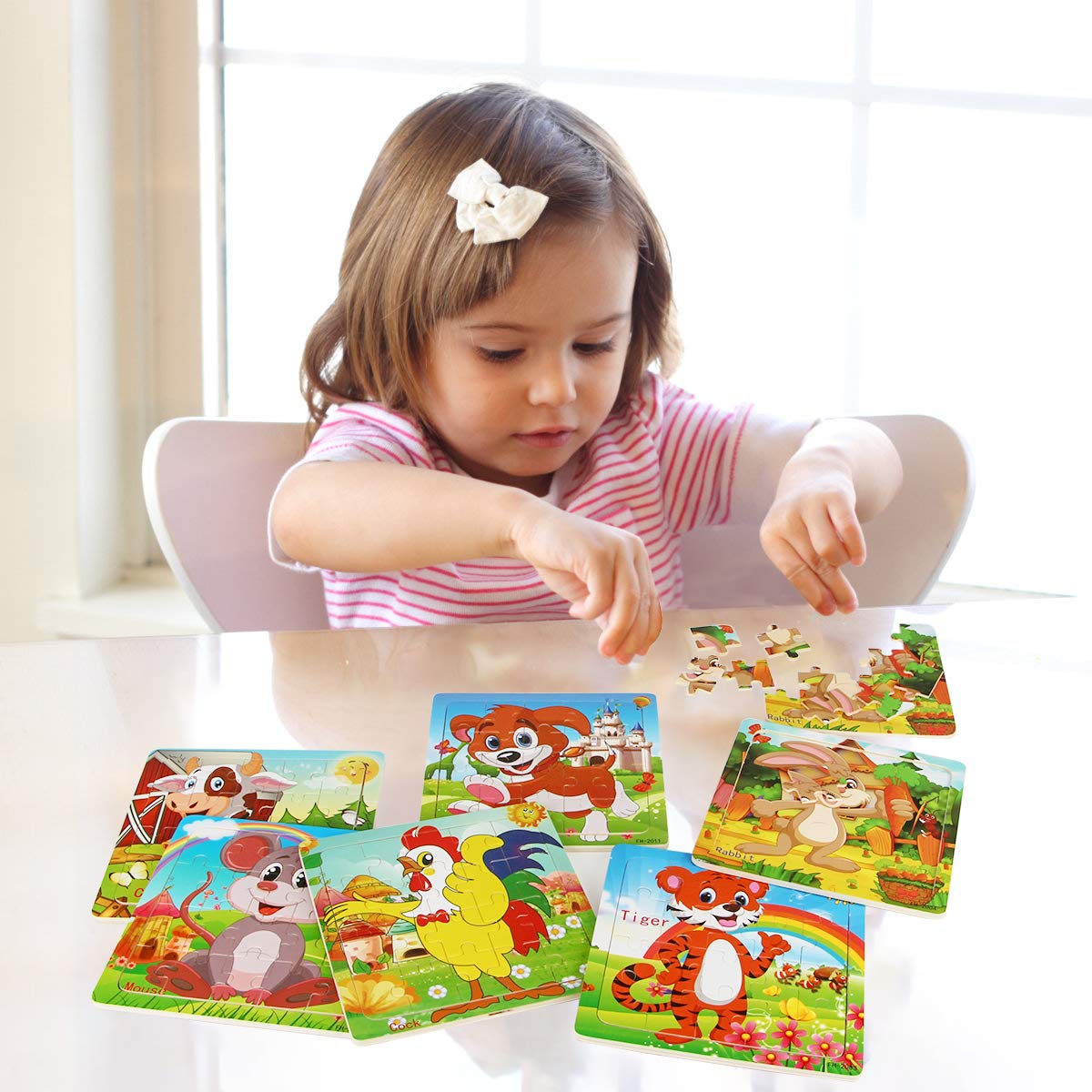 Dreampark Puzzles for Kids Ages 3-5, Wooden Jigsaw Animals Puzzles 20 Pieces Preschool Educational Learning Toys Set for Toddlers Boys and Girls (6 Pack)