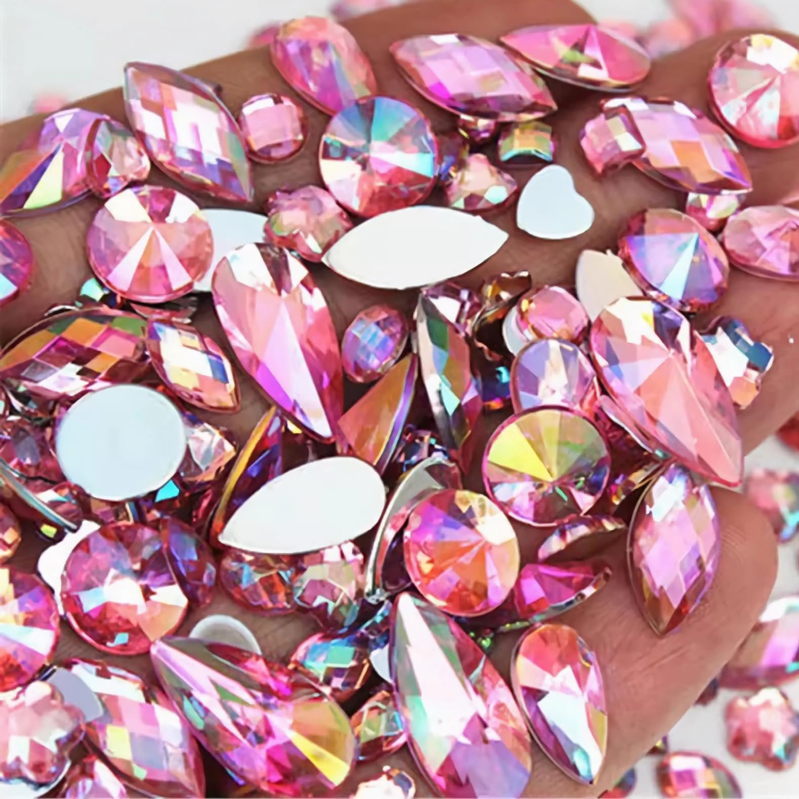 Photo 1 of 1000pcs AB Gems Rhinestones Non Hotfix Flatback Acrylic Gemstone Jewels for Craft DIY Halloween Pirate Cosplay Nail Crafting Embellishments Gems Decorations (04 Light Pink AB)