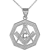 Claddagh Gold 925 Sterling Silver Octagonal Freemason Charm Masonic Pendant Necklace