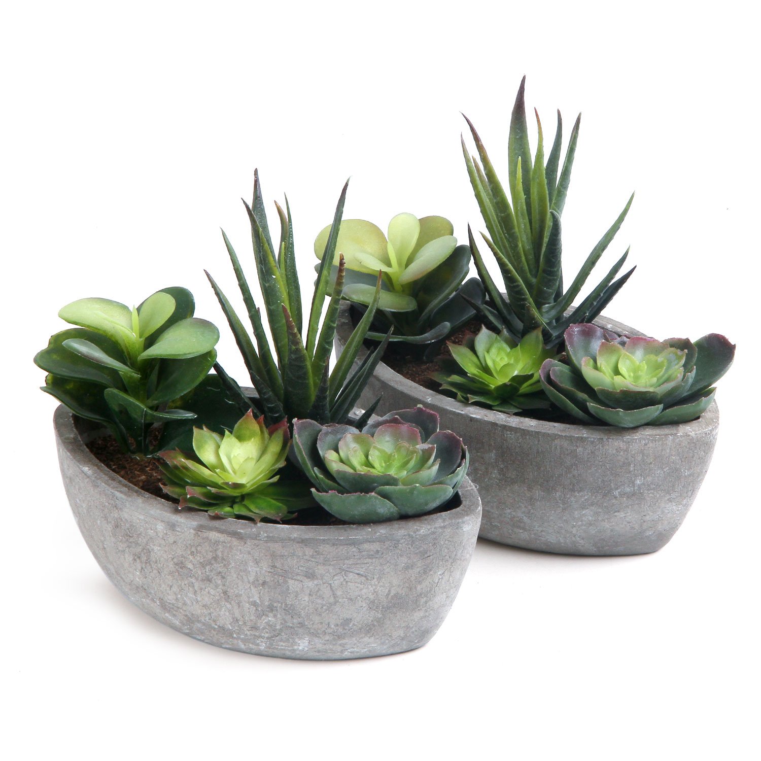 T4U Fake Artificial Potted Succulent Plants - Mini Boat Shape Dark Green, Pack of 2, Home and Office Decoration Desktop Windowsill Bonsai Indoor Gift for Wedding Birthday Christmas