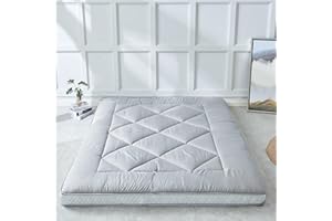 Heimorn Japanese Floor Mattress Futon Mattress, Thicken Sleeping Mattress Foldable & Portable Roll up Camping Mattress with Dust-Proof Cover, Gray Full,Grey