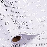 RUSPEPA Wedding Wrapping Paper, Mini Roll, Silvery Gold Foil LOVE Design, Perfect for Wedding, Bridal Shower, Anniversary, Engagement, 17 Inches x 16.5 Feet