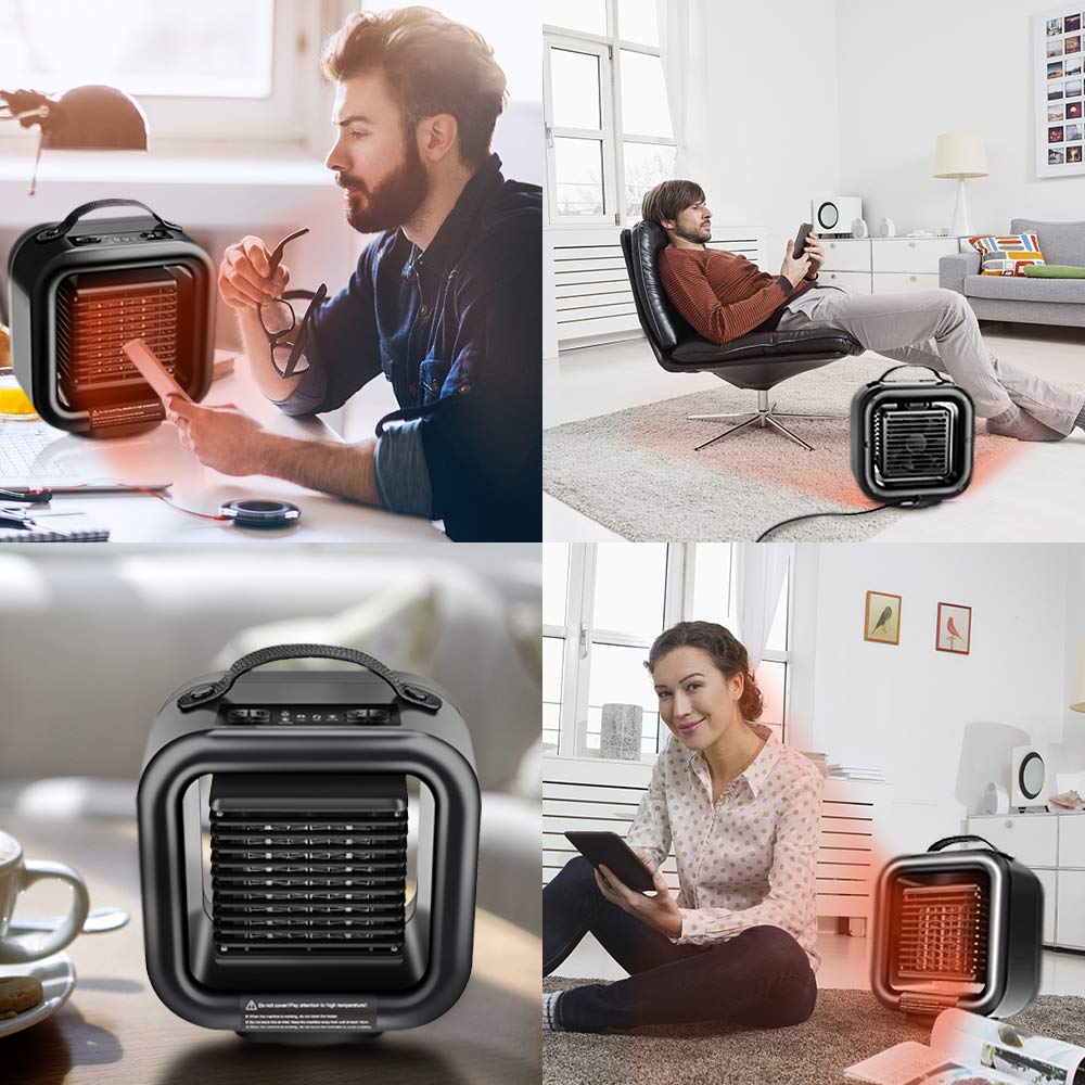 Ceramic Space Heater,VPKID Portable Warming Fan with Adjustable Thermostat & Carrying Handle,Quiet Oscillating PTC Heater with Tip-Over and Overheating Protection