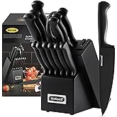 McCook® Knife Sets,German Stainless Steel Knife Block Sets with Built-in Sharpener, Black