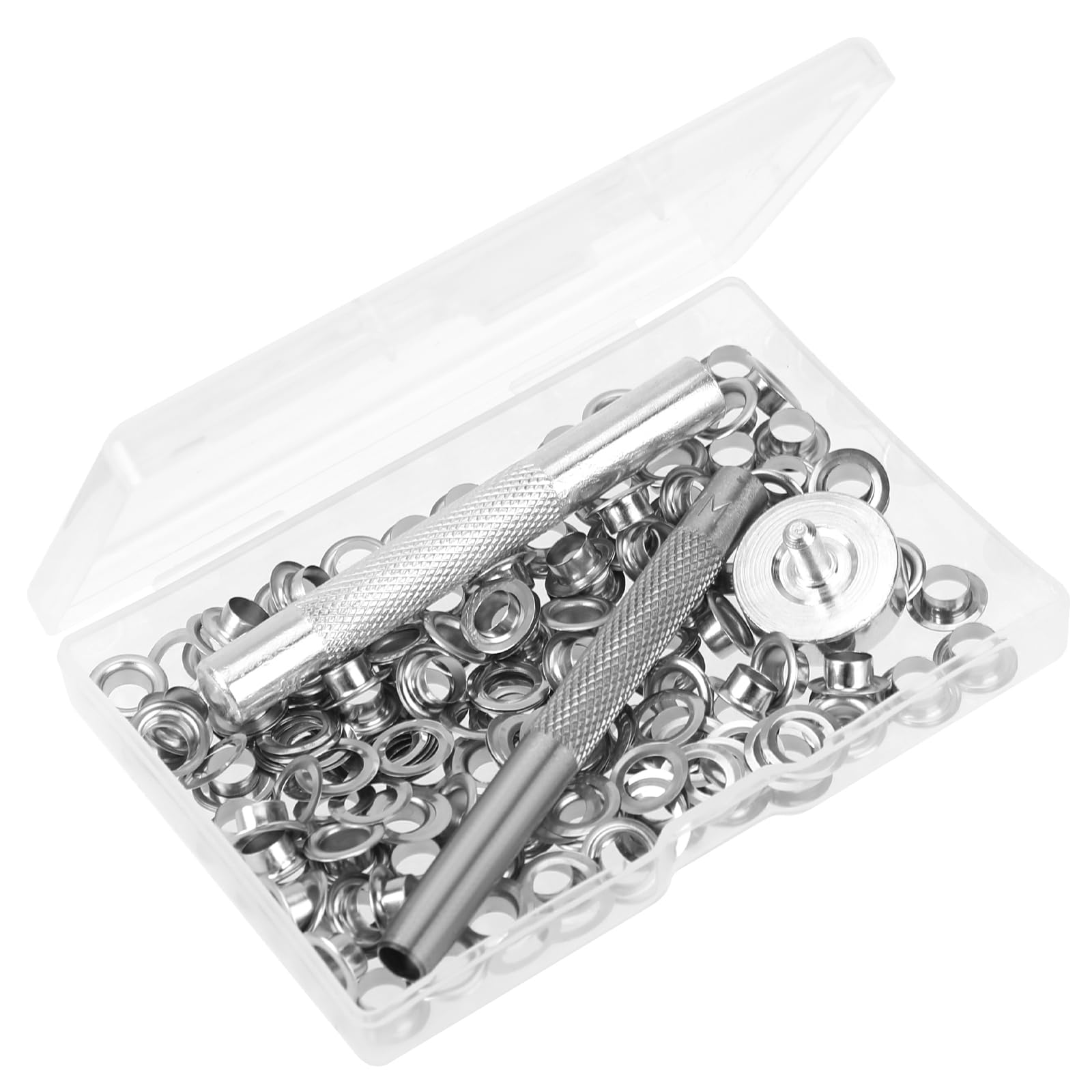 100Sets Eyelet Punch Kit 1/4" Hole Size Grommets Eyelets Silver Metal Eyelets with Washers Grommet Tool Kit for Canvas, Shoes, Clothing, Bead Cores, Fabric, Leather and Bags 6mm Inner Diameter
