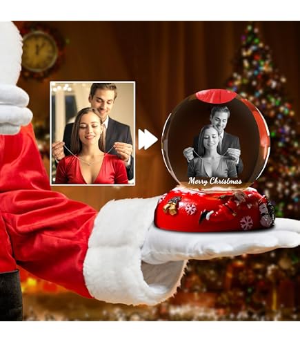 Bola De Nieve Personalizada Con Foto Grabada A Láser - Regalo Navideño Familiar, Cristal K9, Base De Madera, Luz LED