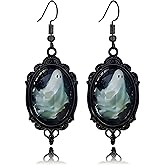 ONLYJUMP Halloween Gothic Rose Black Cat Ghost Earrings for Women Vintage Crystal Glass Bat Witch Crow Earring Goth Mystic Victorian Earring Punk Style Halloween Cameo Jewelry Gift