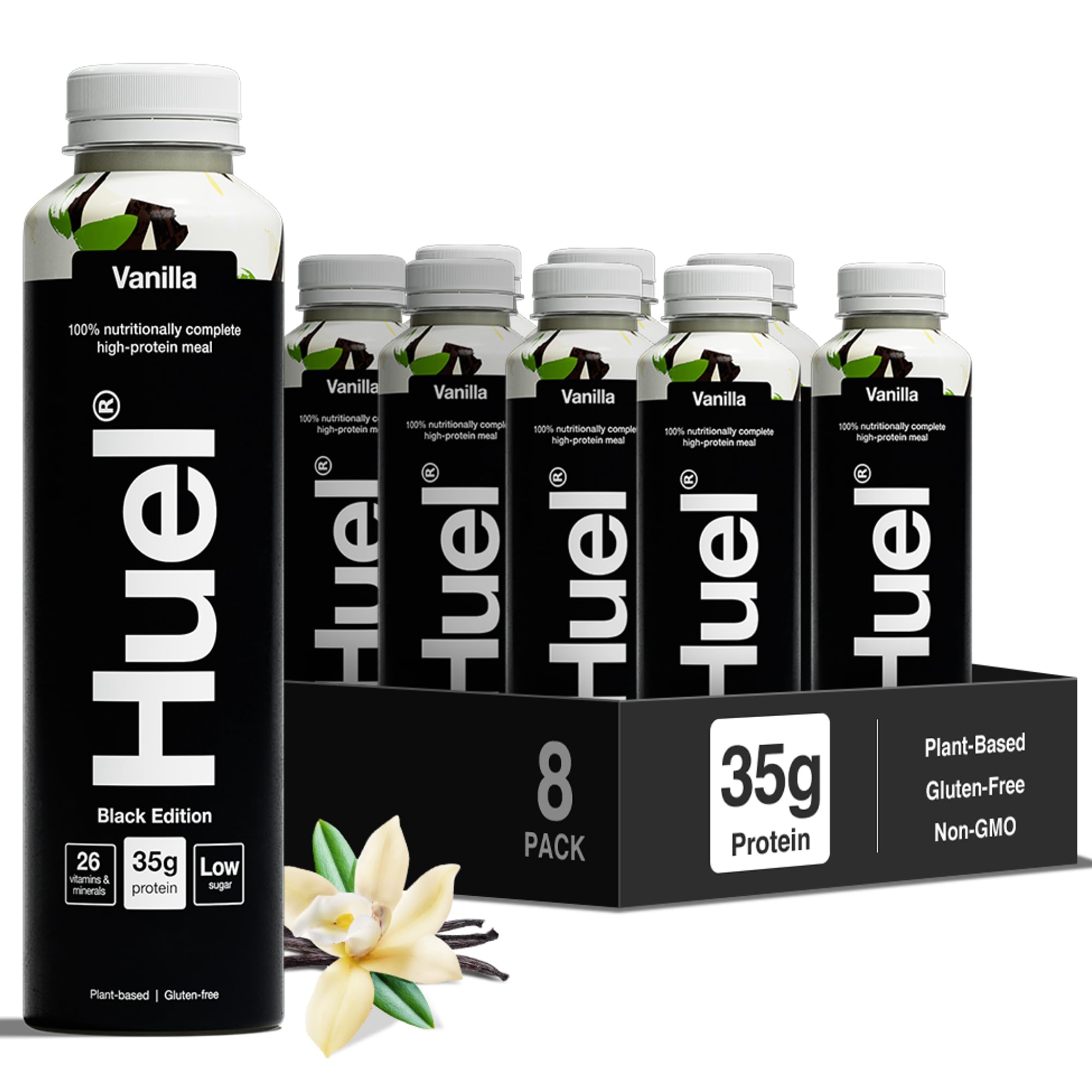 Huel Black Edition Ready-to-drink, 8 x 500ml Bottles, Protein Shakes, Vanilla Flavour, High Protein Drink, 35g Protein Per Bottle, Rich in Vitamin D, Fatty Acids, Calcium, Ready Meals