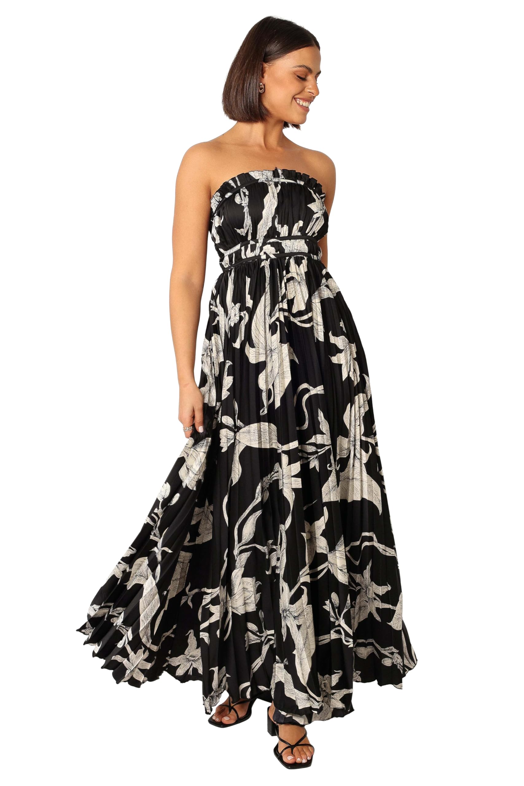 Petal & Pup Women’s Angelique Strapless Maxi Dress, Black Floral