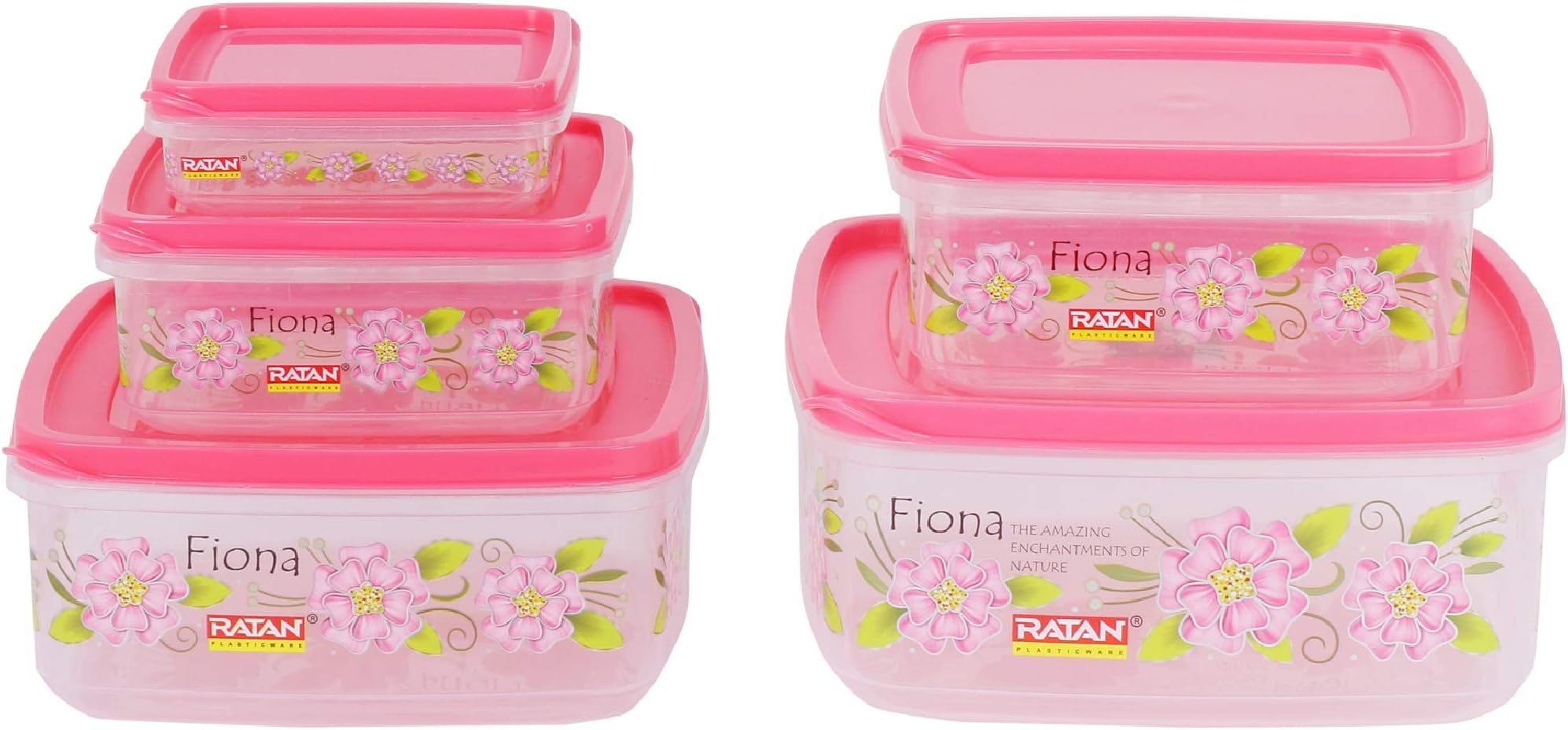 Ratan Super Seal Multi Size Premium Floral Printed Food Grade BPA Free Set of 5 Plastic Kitchen Storage Containers