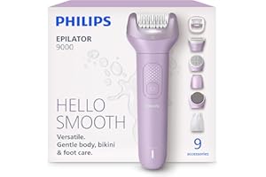 Philips Epilator Series 9000 - Cordless Wet and Dry Epilator, Shaver & Trimmer for Women, Hair Removal for Legs, Body and Bik