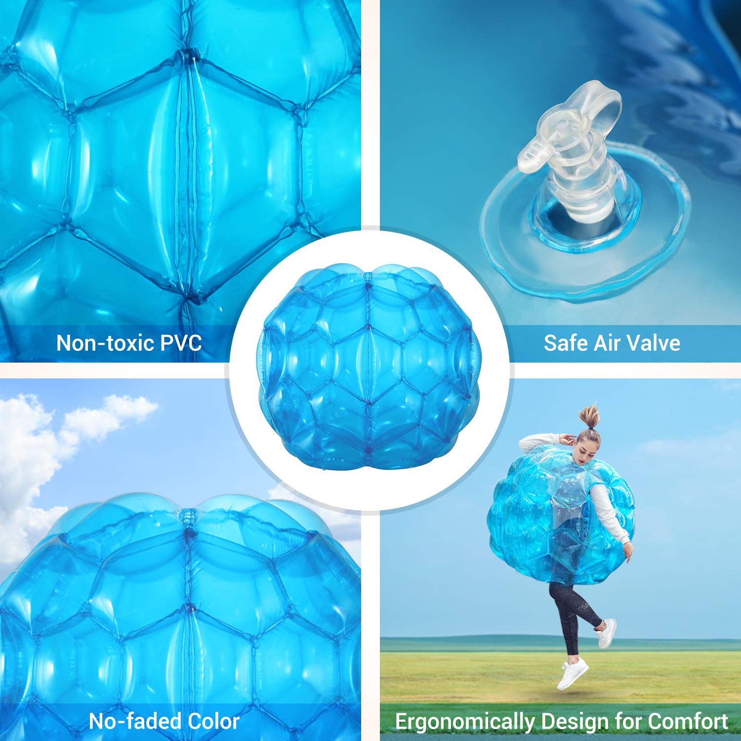 2 Pack Bumper Balls: 36inch Inflatable Sumo Ball - Durable PVC Vinyl Material Body Bubble Soccer - Giant Human Hamster Knocker Body Zorb Ball for Kids and Adults Physical Outdoor Toys, Blue