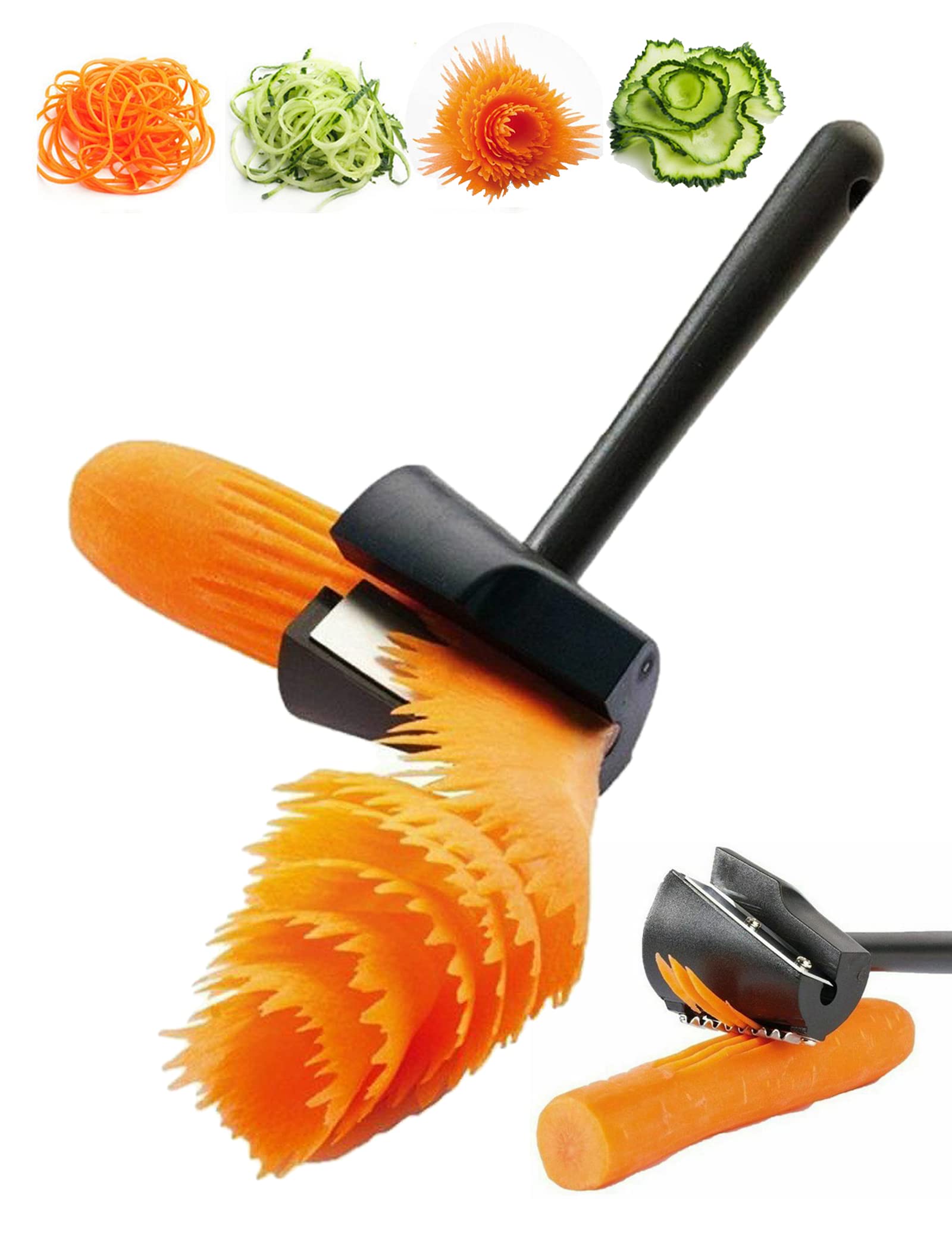 Photo 1 of Carrot Curler and Peeler, Black Carrot Spiral Shred Slicer Root Vegetables Fruits Slicer Sharpener Garnishing Tool (Plastic)