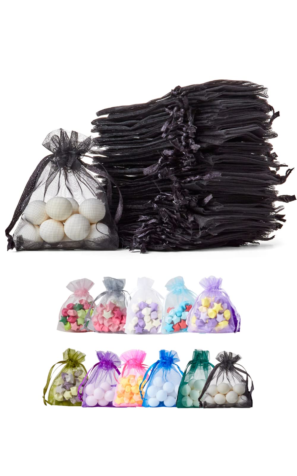 Soul Projekt 100pcs Organza Gift Bags - Black 7x9cm Drawstring Net Bags for Favours, Jewellery, Diwali Mini, Wedding Sweet, Party - Small
