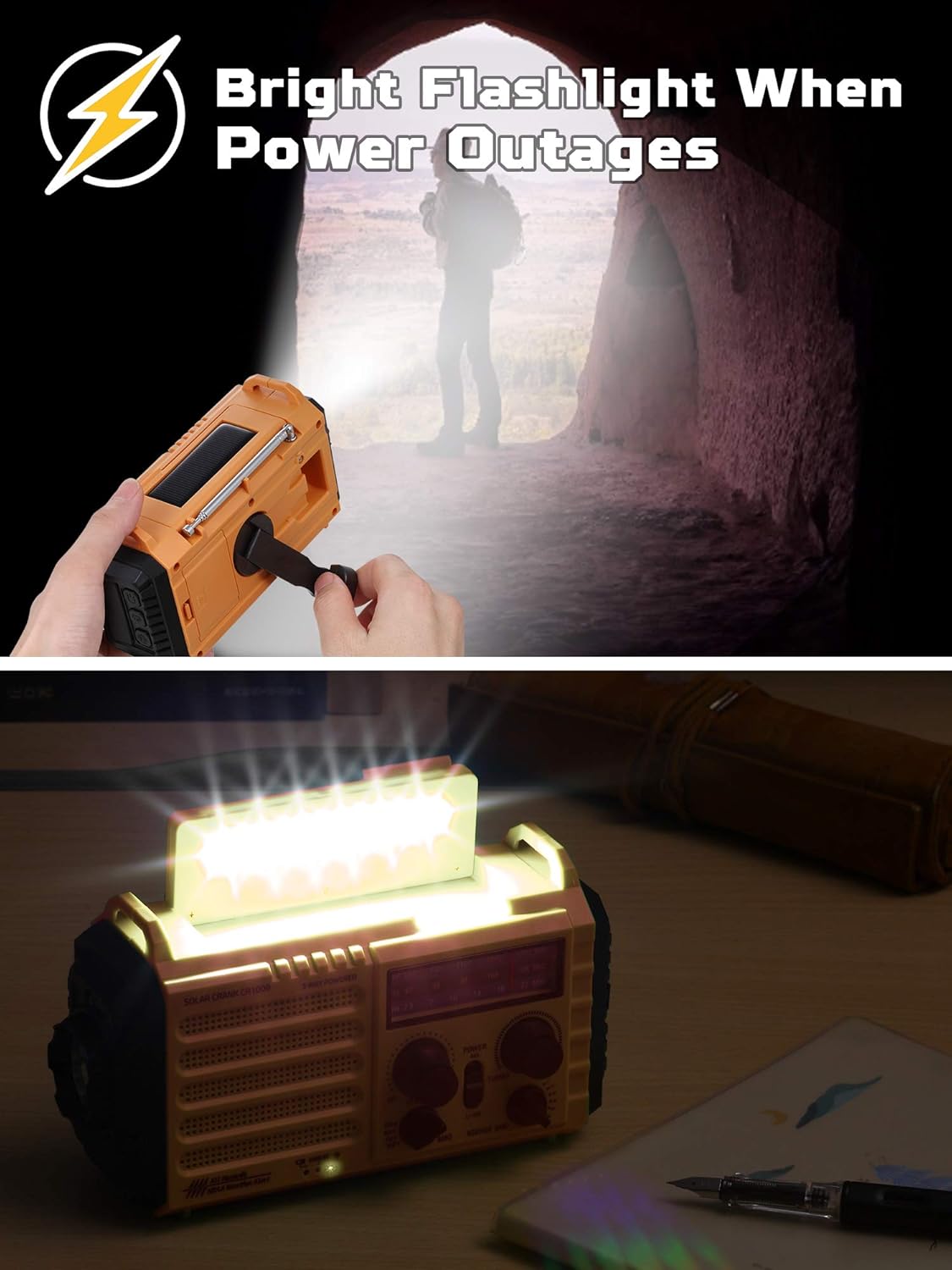 5-Way Powered Solar Hand Crank NOAA Weather Alert Radio,AM/FM Shortwave Survival Portable Outdoor Emergency Radio,2000mAh Rechargeable Battery Cellphone USB Charger,LED Camping Flashlight,SOS&Compass: Home Audio & Theater