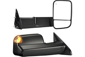 LUCTEND Tow Mirrors Compatible with 2009-2018 Dodge Ram 1500, 2010-2018 2500 3500, Flip Up Extended Trailer Towing Side Mirrors with Turn Signal, Power Heated, Black