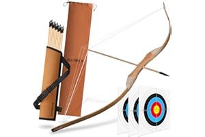 BASBON Kids Bow and Arrow Set, 32 Inch Archery Set Handmade Wooden Toy Bow and Arrow for Kids 6-8 8-12, 1 Bows 1 Quivers 10 Arrows 3 Targets & Storage Bag, Gifts for Youth Boys and Girls