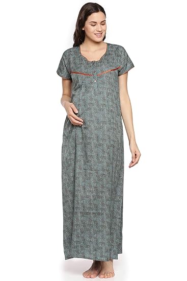 Womens Green Printed Maternity Nightdress