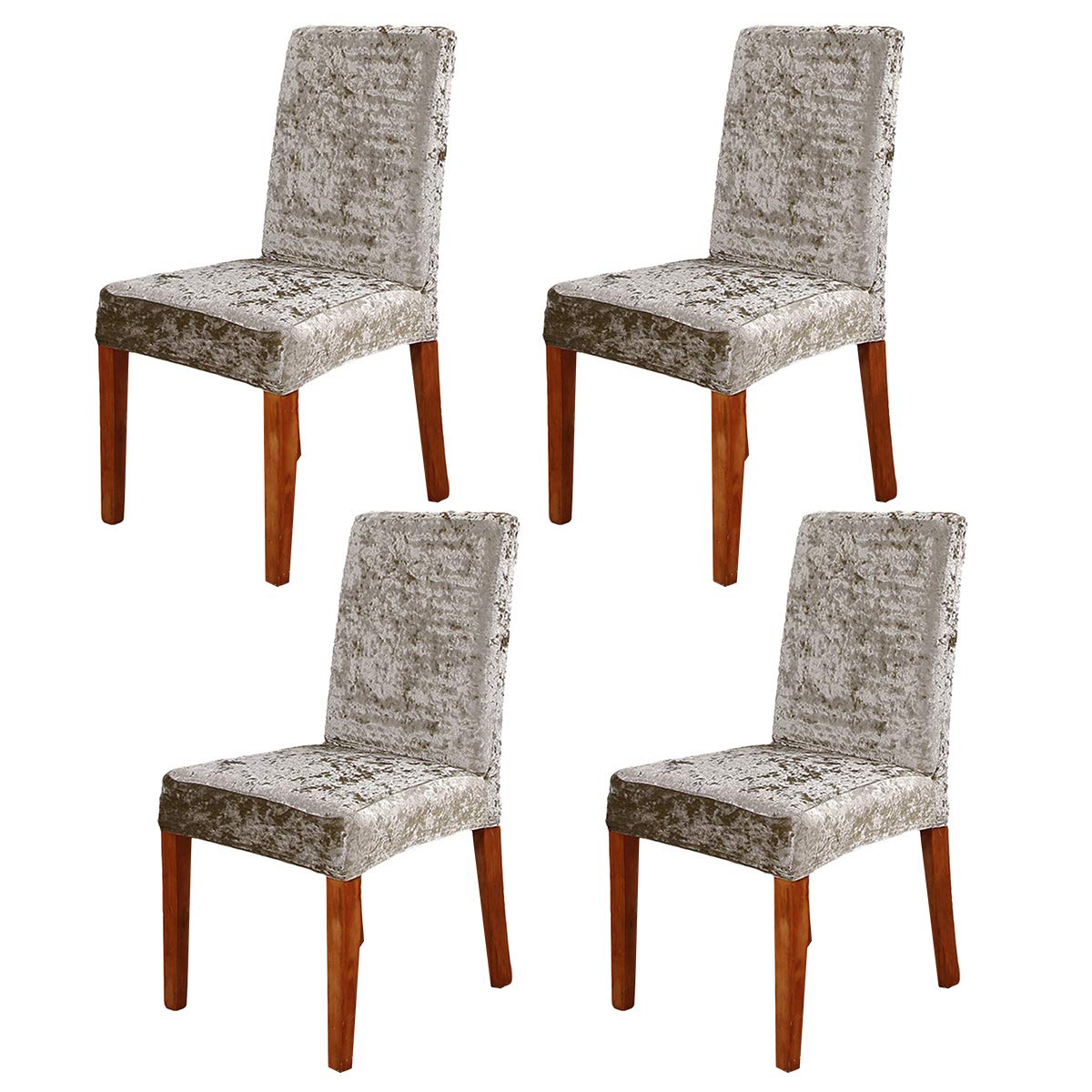 ele ELEOPTION Crushed Velvet Chair Covers Elastic Chair Covers Removable Velvet Chair Protector for Hotel, Office, Wedding Banquet, Living Room, Dining Room (Light gold, 4 pack)