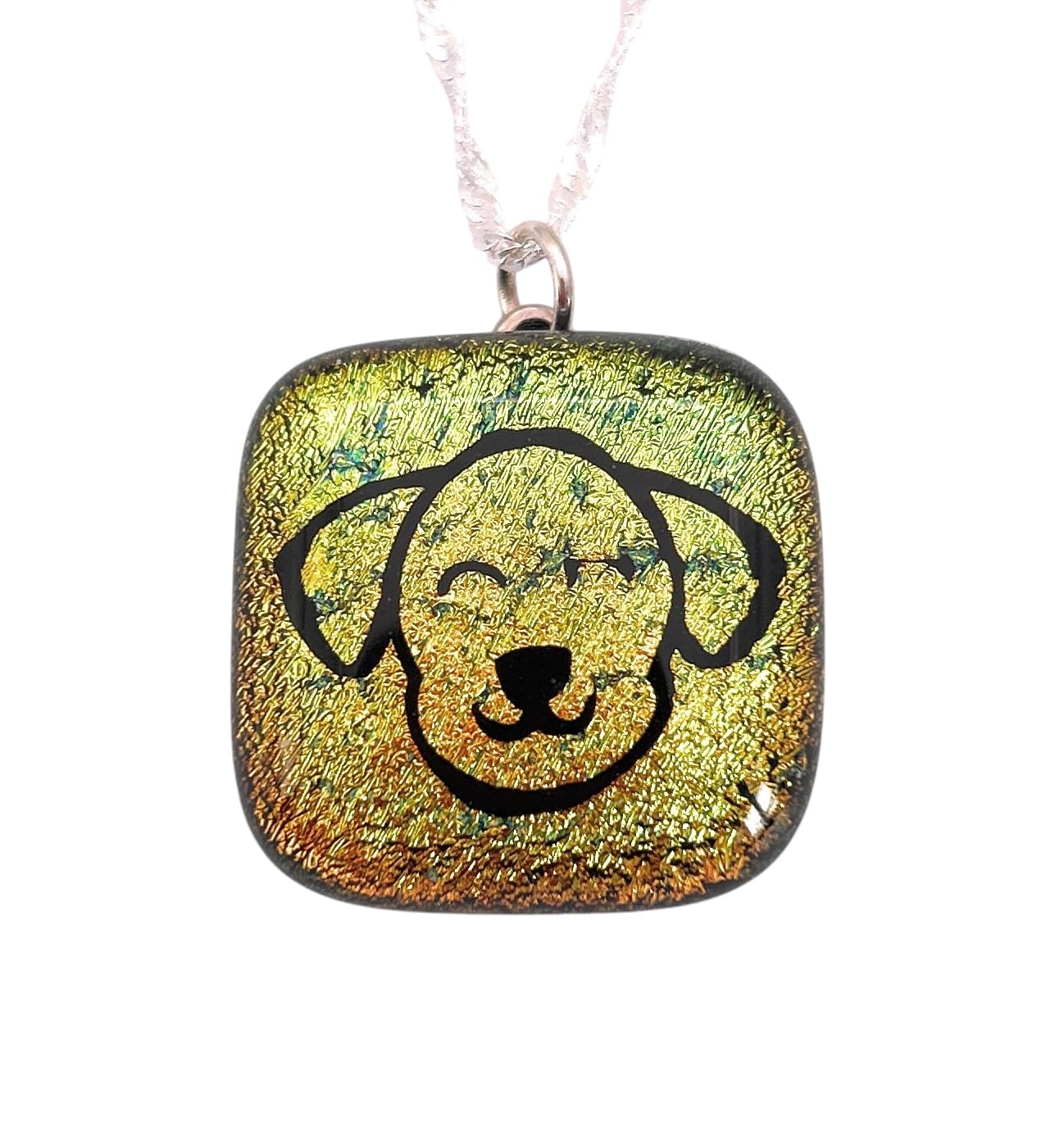 Dog Pendant, Handmade Dichroic Glass Pendant, Shiny Dichroic Necklace, 2cm x 2cm