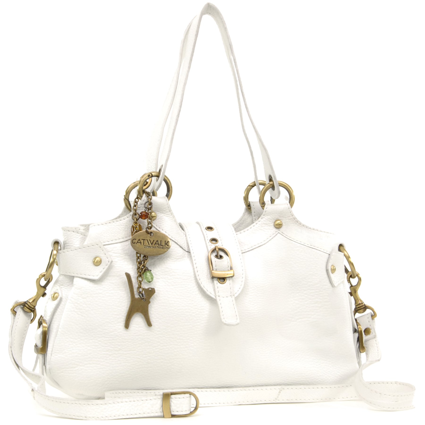 Catwalk Collection Handbags - Ladies Leather Shoulder Bag - Medium Cross Body Bag - Detachable Adjustable Crossbody Strap - Nicole - White