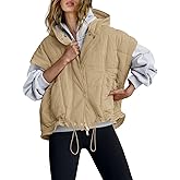 Nirovien Womens Oversized Puffer Vest Sleeveless Quilted Jackets Button Zip Up Hoodie Poncho Coats with Pockets