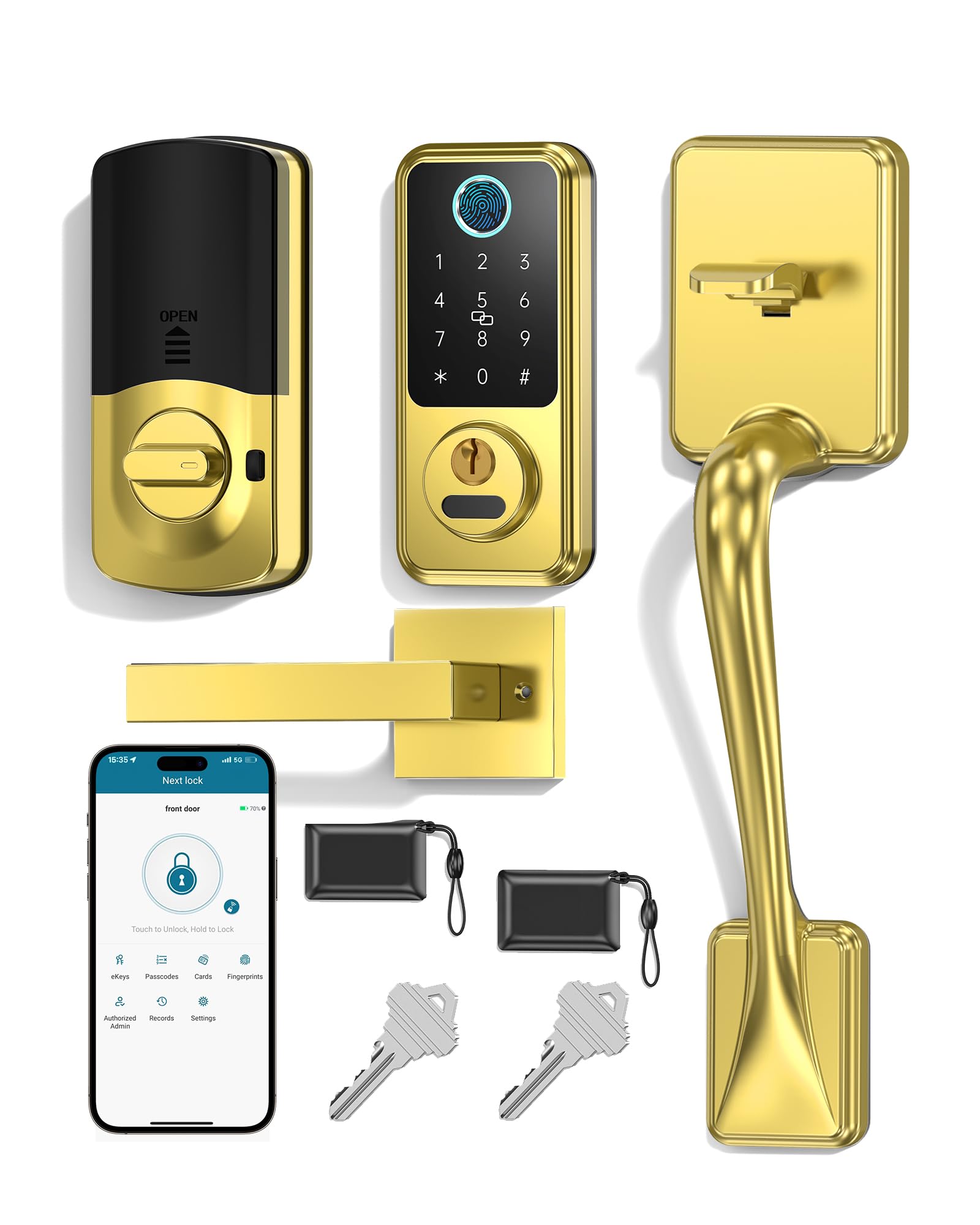 Photo 1 of Hornbill Smart Lock for Front Door, Keyless Entry Door Lock with Handleset, Smart Deadbolt Lock for Home/New House, Auto-Lock, Brushed Gold