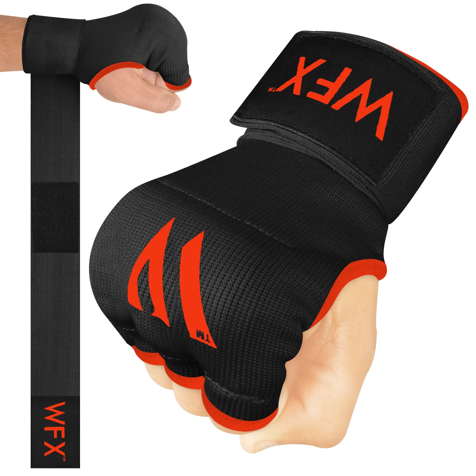 Boxing Hand Wraps Punch Bag Men Women Gel Inner Gloves Bandages Quick Long Support Straps Training Sparring (Black, L)