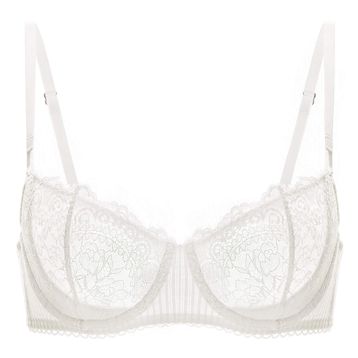 DOBREVAWomen's Sexy Lace Push Up Plus Size Bra Sheer Balconette Underwire Unlined