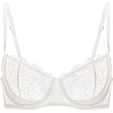 DOBREVA Women's Sexy Lace Push Up Plus Size Bra Sheer Balconette Underwire Unlined