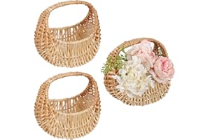 MEKUEEEX 3 Pcs Rattan Half-moon Wicker Basket, Small Willow Straw Basket with Handle, Ideal for Wedding Flower Girl, Picnic, Garden Storage, and Home Decor