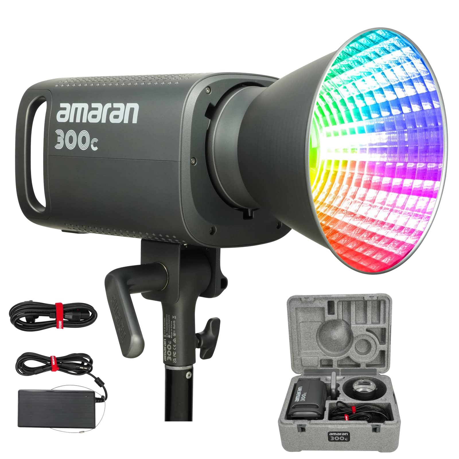 Aputure Amaran 300c RGBWW 300W COB Video Light Bowen Mount,26,580 lux @1m with Hyper Reflector,2,500K to 7,500K CCT with G/M Adjustment,APP Contorl (Grey)