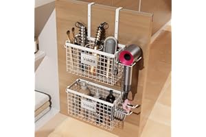 Voldra 2 Pack Hair Dryer Holder Cabinet Door, Adhesive Hair Tool Organizer Wall Mount Adjustable Height Blow Dryer Holder Under Sink for Flat Curling Iron, Hair Brush and Straightener(White)