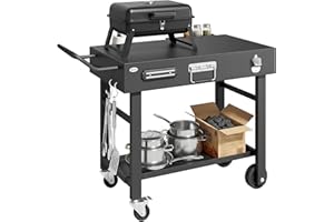 Outsunny Outdoor Grill Cart, Folding Grill Table with Magnetic Knife Holder and Wheels, Portable Griddle Stand with Hooks, Ha