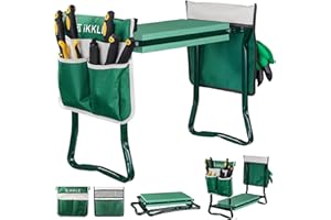 ikkle Garden Kneeler and Seat with Thicken & Widen Soft Kneeling Pad, Foldable Gardening Stool Bench with 2 Tool Pouches, Gar