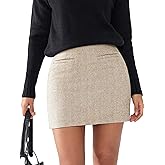EXLURA Womens Tweed Bodycon Mini Skirt High Waist Side Zipper Fall Trendy Pencil Short Skirts Business Casual Outfits Pockets