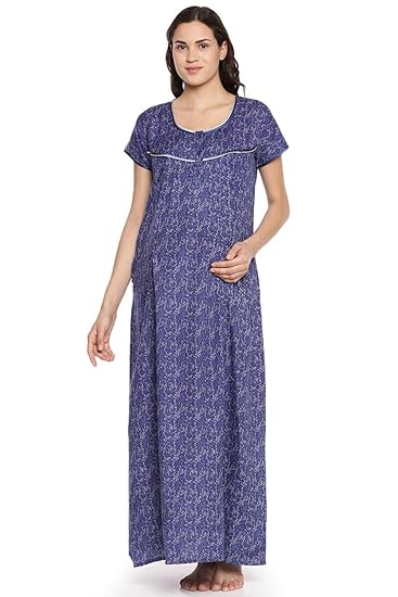 Womens Indigo Printed Maternity Nightdress