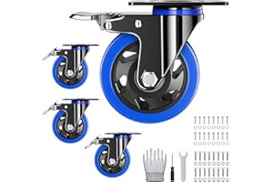 TAYLOON 4 Inch Caster Wheels, Casters Set of 4 Heavy Duty, Locking Swivel Casters with Brake, Industrial Plate Casters Wheels Include Free Hardware Kits for Workbench, Furniture, Cart