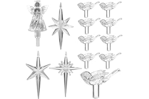 KONOHAELF 117Pcs Ceramic Christmas Tree Clear White Dove Bird Replacement Lights Bulbs and 1 Angel/3Stars Topper Ornament for Ceramic Tree Décor - Medium Plastic Pegs.