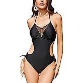 LXheysea Women's Halter Mesh Monokini Swimsuit Cutout One Piece Bathing Suit